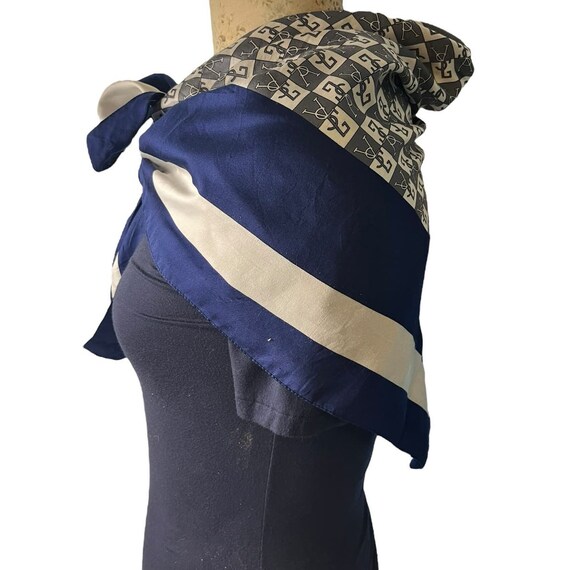 Yves Saint Laurent Navy Logo Square Scarf Made in… - image 5