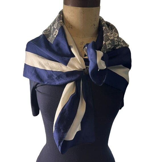Yves Saint Laurent Navy Logo Square Scarf Made in… - image 3