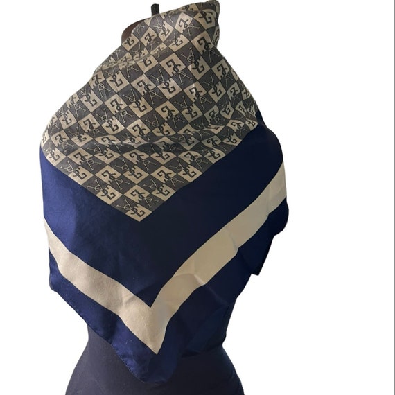 Yves Saint Laurent Navy Logo Square Scarf Made in… - image 4
