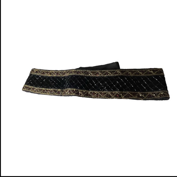 Christian Dior Black Beaded Wide Velvet Belt Hand… - image 3