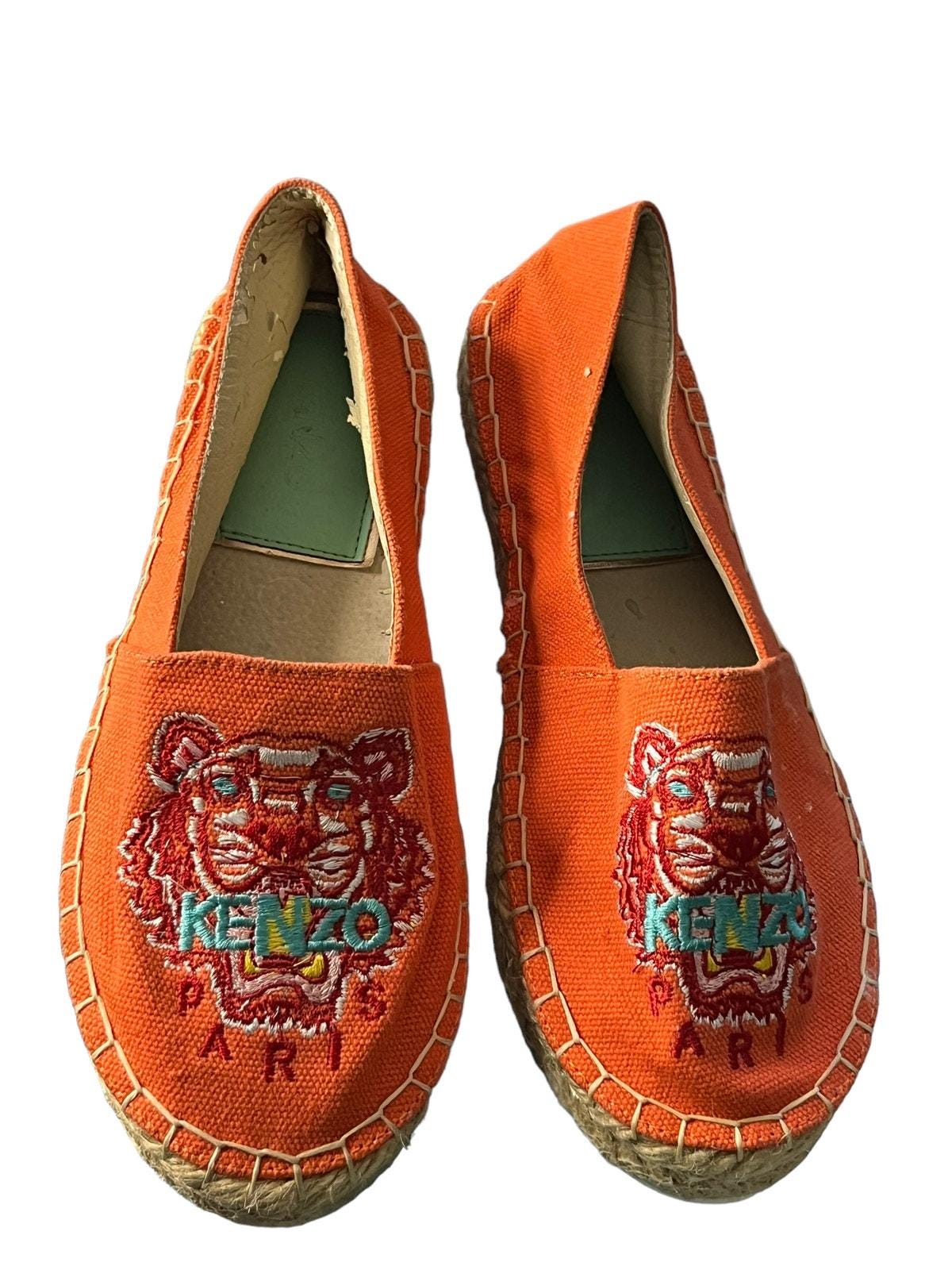 Kenzo Tiger-embroidered Orange Canvas Espadrille Flats Size 35 (US