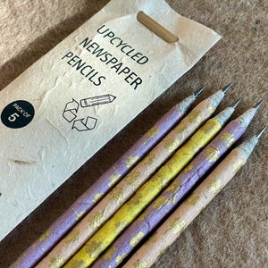 Upcycled Newspaper Pencil Set: HB2 Graphite Pencils - Set of 5 Paster Pencil Set