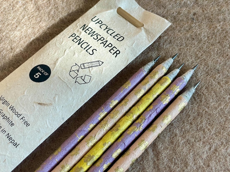 Upcycled Newspaper Pencil Set: HB2 Graphite Pencils - Set of 5 Paster Pencil Set