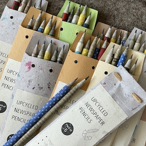 Upcycled Newspaper Pencil Set: HB2 Graphite Pencils - Set of 5