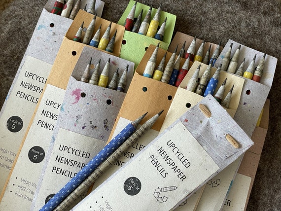 Upcycled Newspaper Pencil Set: HB2 Graphite Pencils - Set of 5