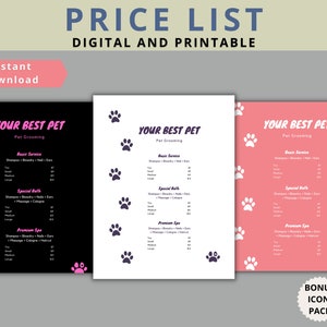 EDITABLE Price List Template | Printable Business Price List | Price Guide For Dog Groomer
