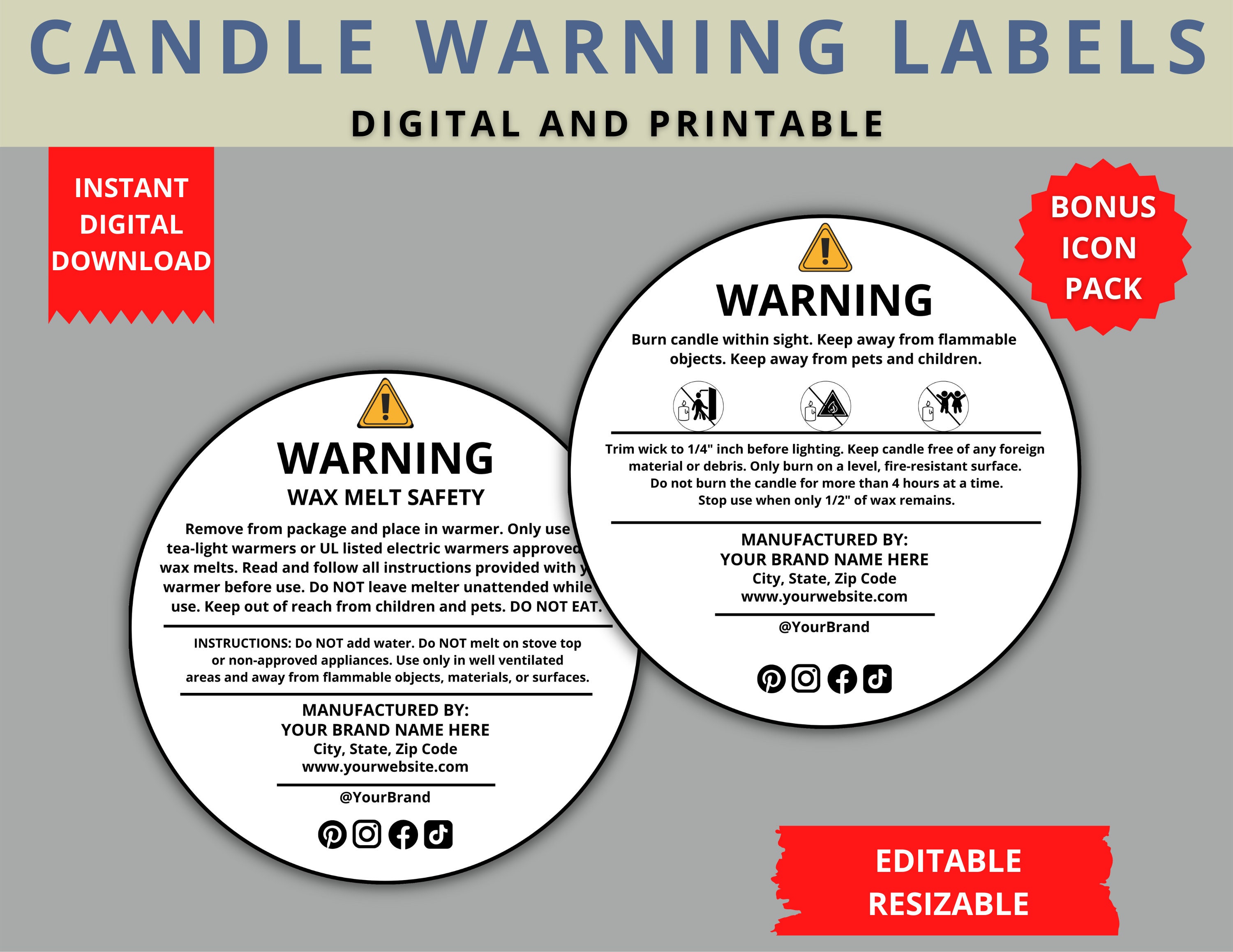 Candle Warning Label Template Wax Melt Warning Label Template