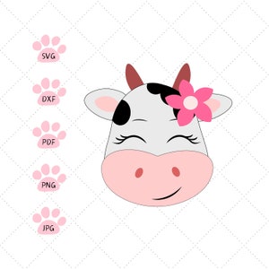 Visage de vache, svg de vache, vache coupe fichier, tête de vache, animal de la ferme, clipart vache, jolie fille vache PNG SVG silhouette et conception de coupe Cricut