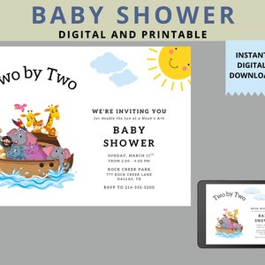 Noah's Ark Baby shower uitnodiging | Bewerkbare digitale afdrukbare sjabloon