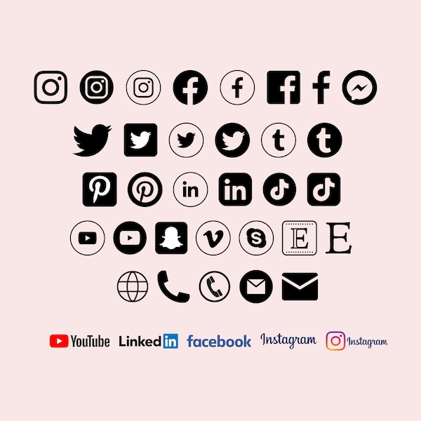 Social Media Transparent Icons SVG Bundle | 37 Icon Logos | Facebook | Instagram | Pinterest | YouTube | Twitter