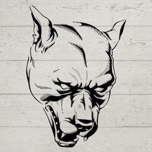 Tattoo Stencil Silhouette angry dog head pitbull SVG, PNG, digital download