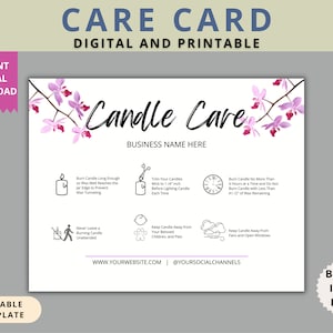 Editable Canva Candle Care Card, Printable Candle Care Template, Digital Candle Care Guide, Candle Safety Card Canva Template