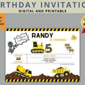 Modèle d'Invitation de fête d'anniversaire de construction, Invitation de Construction, Imprimable, Téléchargement instantané Tournant de Randy 5 (L1)