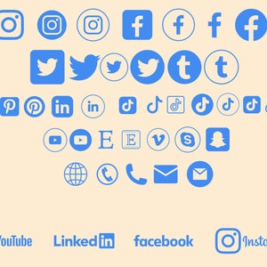 Social Media Baby Blue Transparent Icons SVG Bundle | 41 Icon Logos | Facebook | Instagram | Pinterest | YouTube | Twitter
