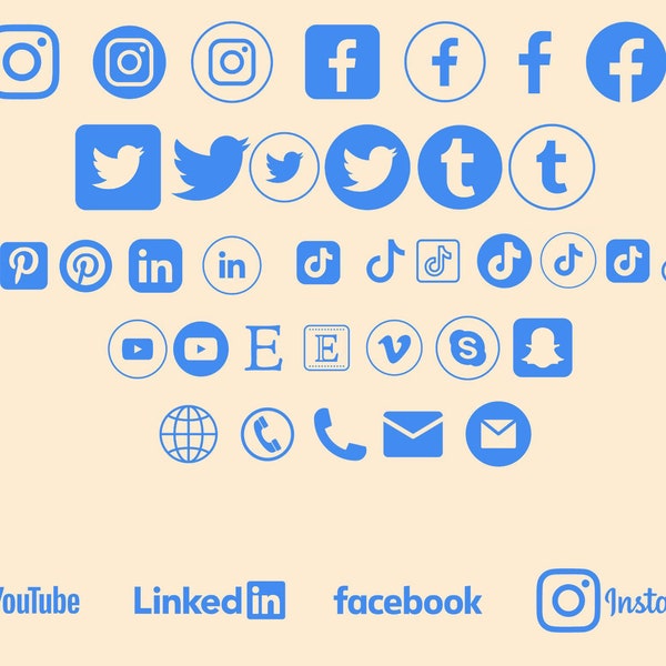 Social Media Baby Blue Transparent Icons SVG Bundle | 41 Icon Logos | Facebook | Instagram | Pinterest | YouTube | Twitter