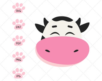 Cow Face Svg, Cow svg, Cow cut file, Cow head, Farm animal, Cow clip art, Cute Girls Cow PNG SVG Silhouette and Cricut Cut Design