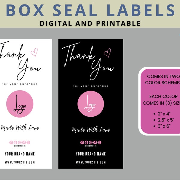 Box Seal Label Template, Editable Packaging Seal Sticker (PL1)