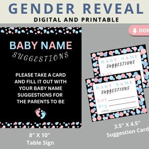 Gender Reveal Baby Name Suggestions Cards | Table Sign | Printable Instant Download