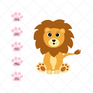 Baby Lion SVG Cute Lion cut file Sweet Lion cub Baby Shower Boy Shirt Baby Bodysuit Nursery Playroom Jungle Animal Silhouette Cricut Vinyl