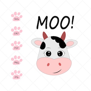 Visage de vache, svg de vache, vache coupe fichier, tête de vache, animal de la ferme, clipart vache, jolie fille vache PNG SVG silhouette et conception de coupe Cricut