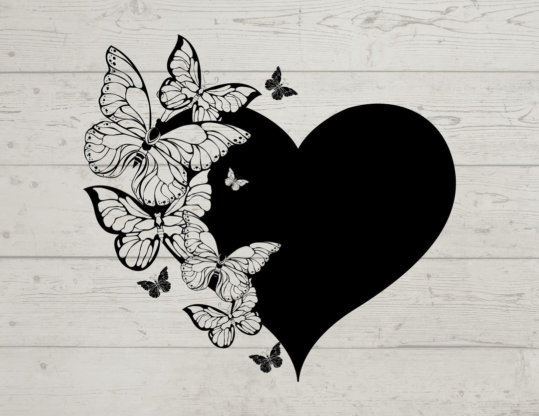 Tattoo Stencil Black Heart Butterflies SVG, PNG, Digital Download - Etsy