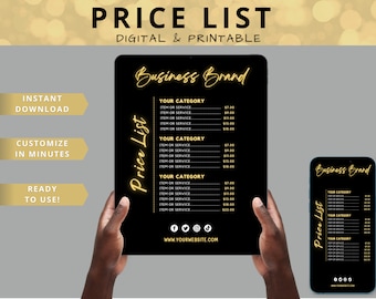 DIY Price List Template | Printable Business Price List | For Hair Salon, Hairdresser, Beauty, Nails | Glitz & Glam