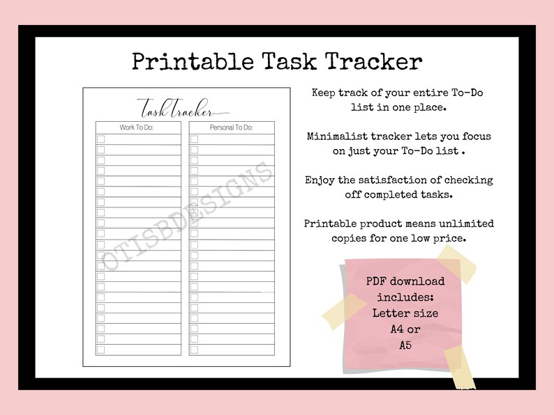 Printable Task Tracker Letter, A4 and A5 - Etsy