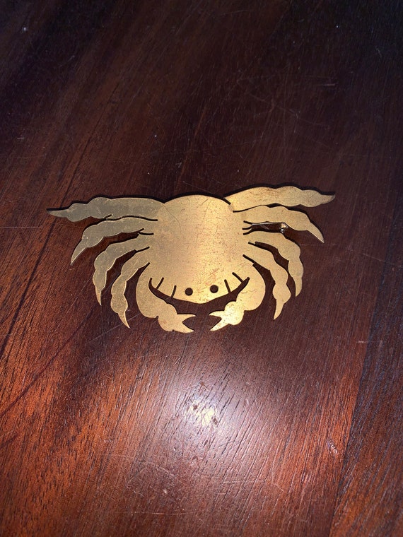 Gold tone crab brooch, brass crab pin