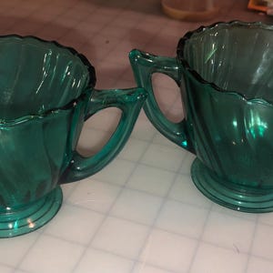 Vintage Jeannette Glass Ultramarine Swirl depression glass creamer and surface set