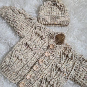 Hand Knitted Aran Cardigan and Hat Set(made to Order) UK