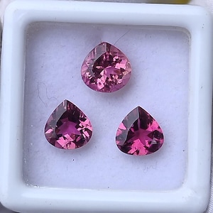 Natural Tourmaline Gemstone heart shape tourmaline 3 Pcs set pink tourmaline heart tourmaline October birthstone making jewelry