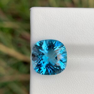 Natural London Blue Topaz Gemstone: Cushion Cut, 6.35 ct, 11x11mm
