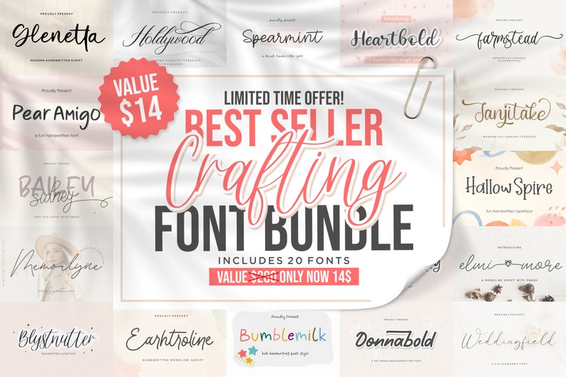 Best Seller Font Bundle Cricut Fonts, Procreate Fonts, Canva Fonts, Branding Font, Handwritten Fonts, Farmhouse Fonts, Fonts for Crafting image 1