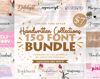 Paquete de 150 fuentes manuscritas: caligrafía, script y Cricut (uso comercial)