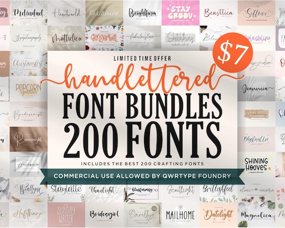 200+ Handlettered Font Bundle: Handwritten Font, Calligraphy Font, Swash Font, Modern Font, Cricut Fonts, Procreate Fonts, Branding Font