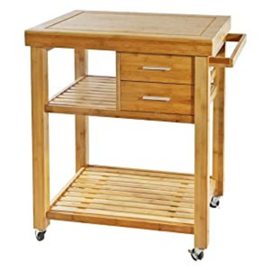 Rolling Bamboo Wood Kitchen Island Cart With Drawers Open Etsy