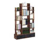 Bookshelf with 2 Drawers, Rustic Industrial Etagere Bookcase for Office, Vintage Book Shelves Display Shelf Organizer