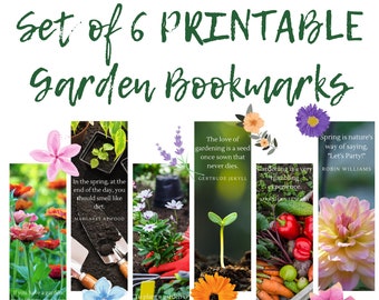 Printable Garden Bookmarks | set of 6 | Garden-inspired Bookmark Designs