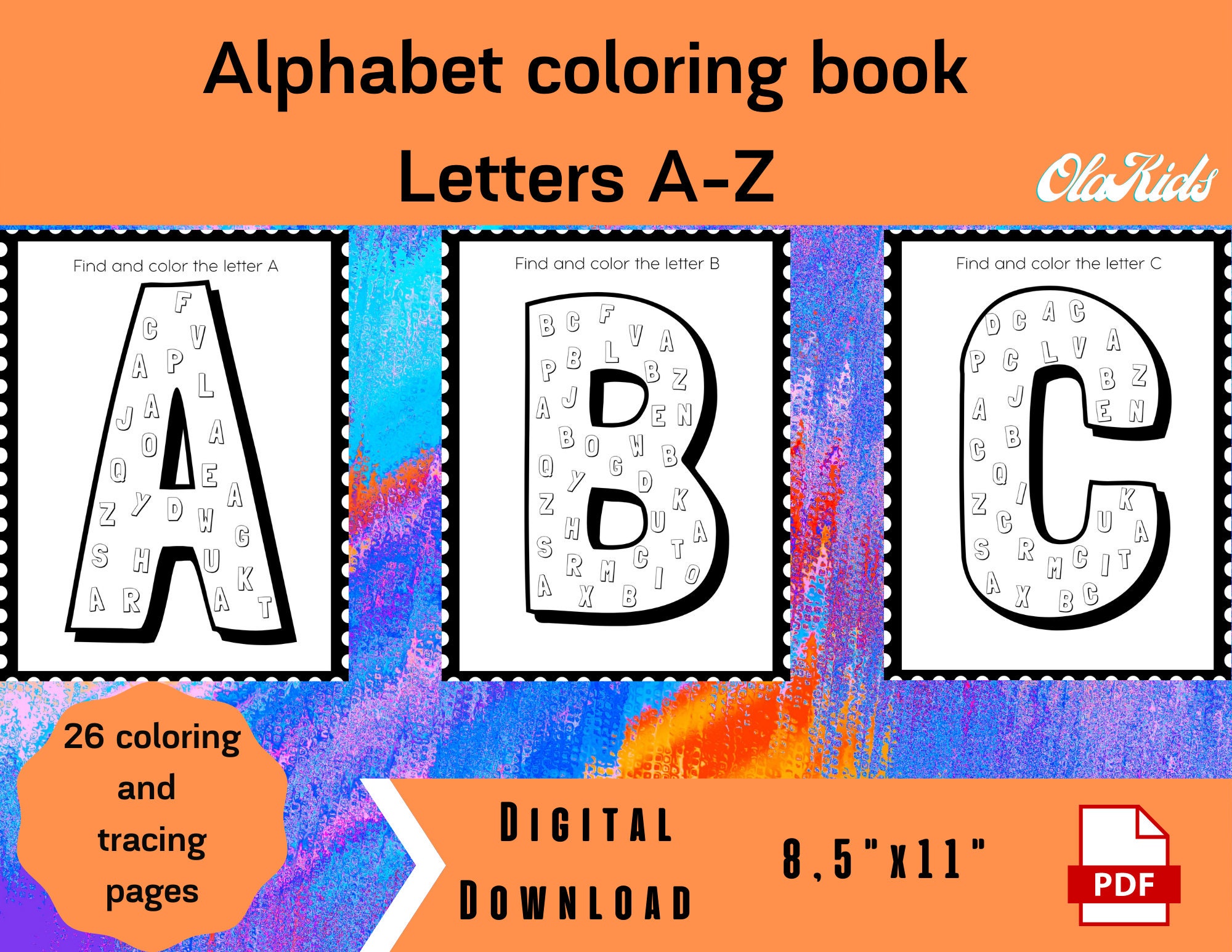 printable alphabet coloring worksheets alphabet hunt game etsy