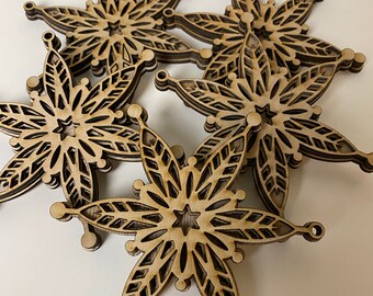 3D Snowflakes Laser Cut Wooden Christmas Tree Ornaments | Holiday Decorations