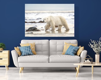 Polar bear walking on ice, wildlife photography art, Canada, Alaska, room wall art, nature, bear art, print, arctic, fine art, decor