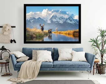 Bull Moose in front of the Tetons photo print, wildlife photography art, Grand Teton art, decor, nature, room wall art, decor, mountains