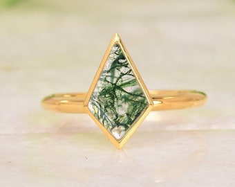 Natural Moss Agate Ring, 925 Sterling Silver Ring, Kite Moss Agate Ring, Solitaire Ring, Promise Ring,Engagement Ring for Women Gift For Her