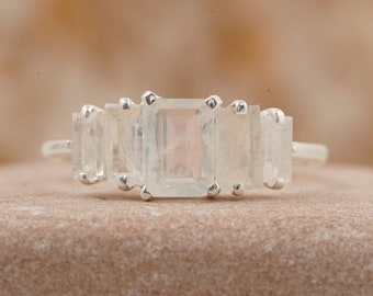 Natural Moonstone Ring, Engagement Ring, Statement Ring, Wedding Ring, Rose Gold Ring, Sterling Silver Ring,14K Solid Gold Ring, Bridal Ring