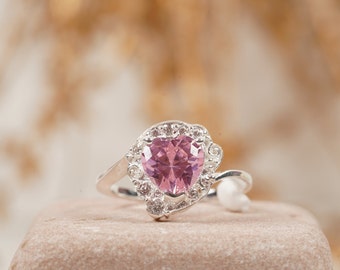 Usagi Engagement Ring, Pink Sapphire Ring, 925 Silver Ring, Heart Cut Sapphire Ring, Usagi Tsukino Ring, Anniversary Ring, Promise Ring