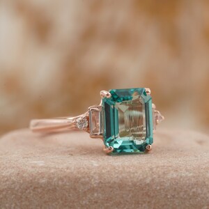 Natural Aquamarine Ring, Emerald Cut Aquamarine Ring, Baguette Cut ...
