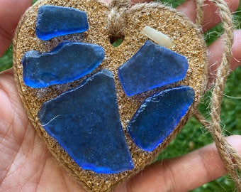 North Shore Blue Sea Glass Heart Ornament