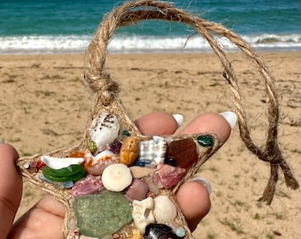 Aqua Sea Glass, Vibrant Shells and Gems Sandy Star Ornament