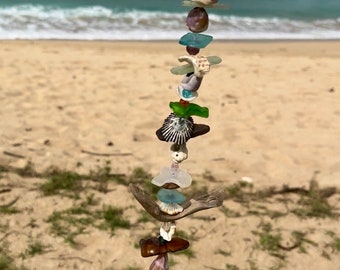 Elua Driftwood Mobile with Shells, Sea Glass & Colorful Beads