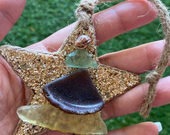 Sea Glass Christmas Tree Star with Shell Topper